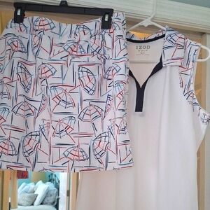 IZOD White Sleeveless Top and Patterned Skirt Set